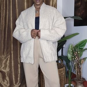 Zara Texured Oversized Bomber Cream Jacket Sz: Small